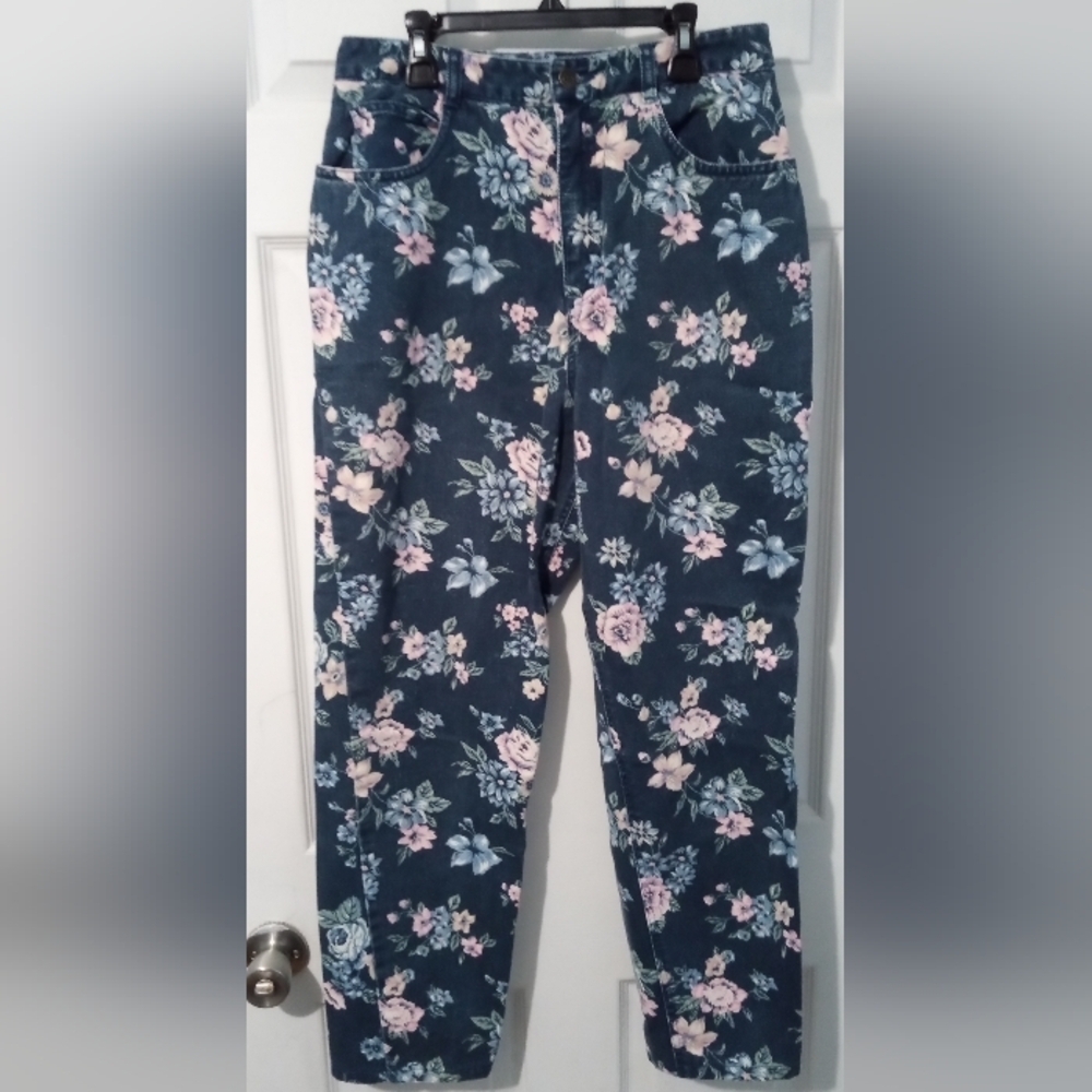 Talbots Vintage Floral High Rise Jeans - Blue and Pink